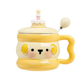 cute animal ceramic mug with lid on cozy desk setup