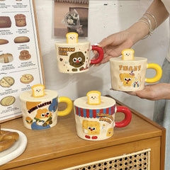 Cute Bread Ceramic Mug With Lid
