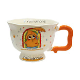 Cute Cartoon Pedestal Ceramic Mug with Two-Tone Handle & Gift Box | Aesthetic 380ml Wavy Footed Coffee Cup for Girls & Birthday Present