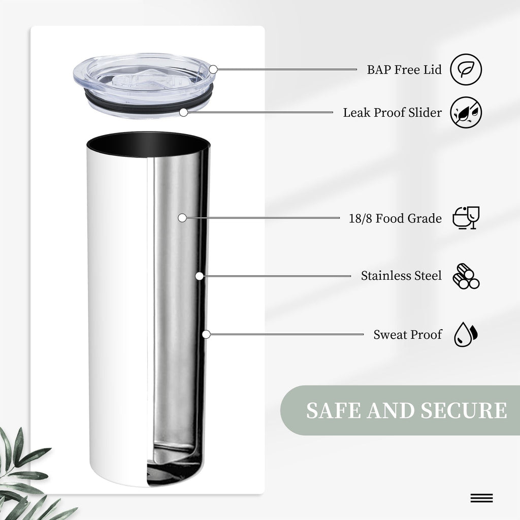 1pc Custom 20oz Stainless Steel Skinny Tumbler with Straw & Brush - Insulated Straight Travel Cup with Sliding Lid, No Minimum - Perfect Gift for Mom, Lover, Couple, Sister, Friend, Ideal for Car, Office, Home, Travel, Summer & Winter Use