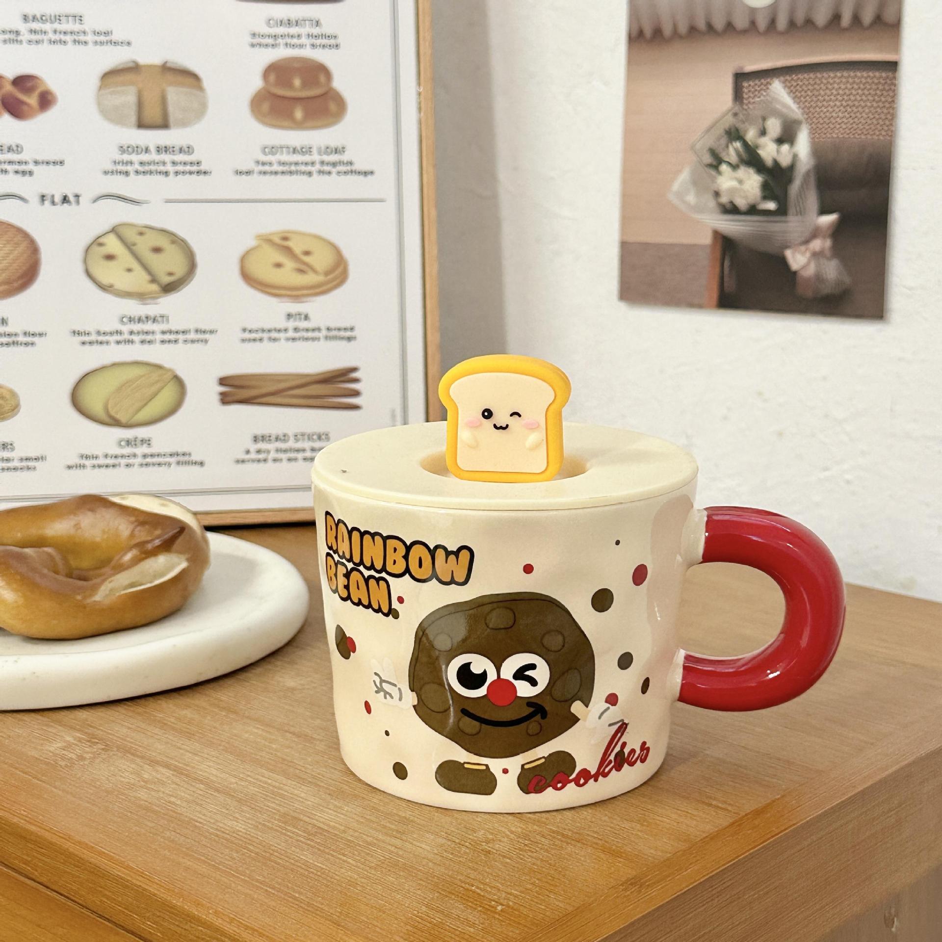 Cute Bread Ceramic Mug With Lid