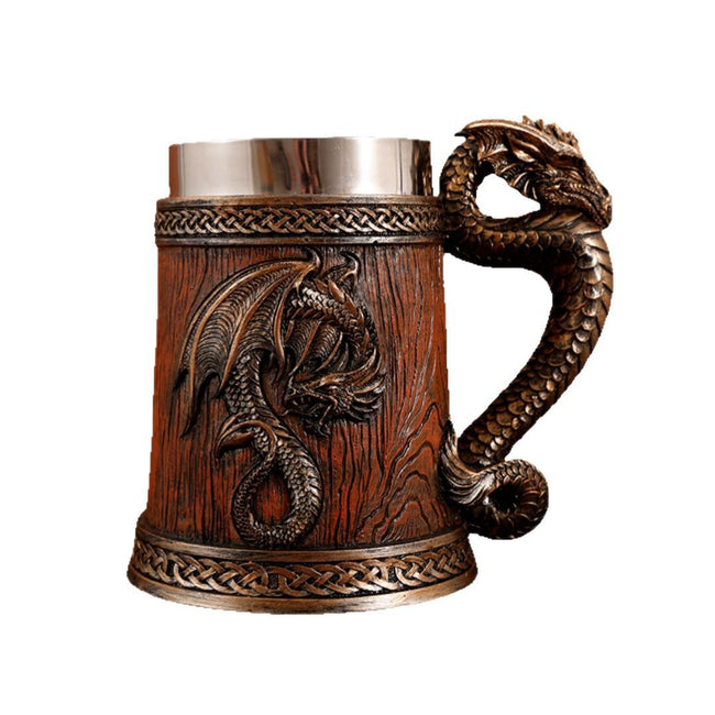 Mythical Dragon Medieval Tavern Beer Mug - Insulated Stainless Steel Tankard with Dragon Handle Hover Image