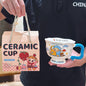 Cute Cartoon Pedestal Ceramic Mug with Two-Tone Handle & Gift Box | Aesthetic 380ml Wavy Footed Coffee Cup for Girls & Birthday Present