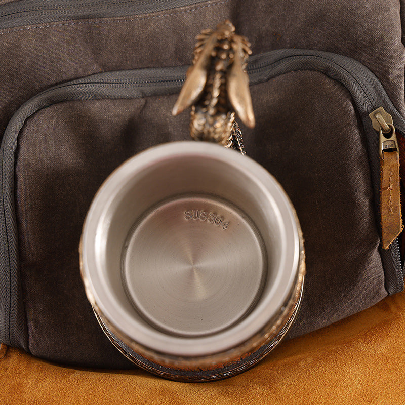 Mythical Dragon Medieval Tavern Beer Mug - Insulated Stainless Steel Tankard with Dragon Handle