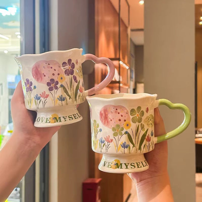Vintage Floral Ceramic Mug | Aesthetic Coffee Cup for Cozy Living Main Image