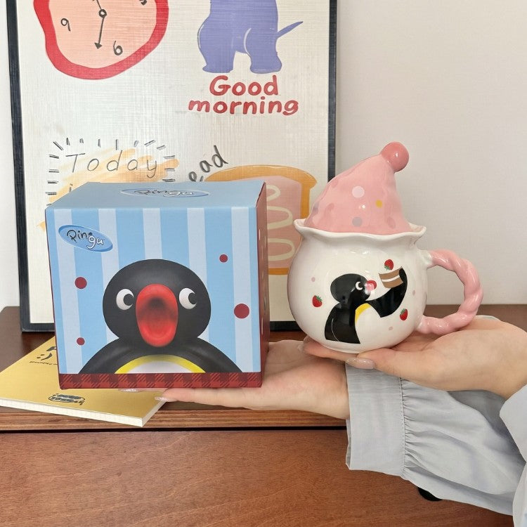 Cute Penguin Ceramic Mug with Sleeping Hat Lid & Twist Handle | Aesthetic Chubby Coffee Cup with Matching Gift Box for Office & Birthday Present
