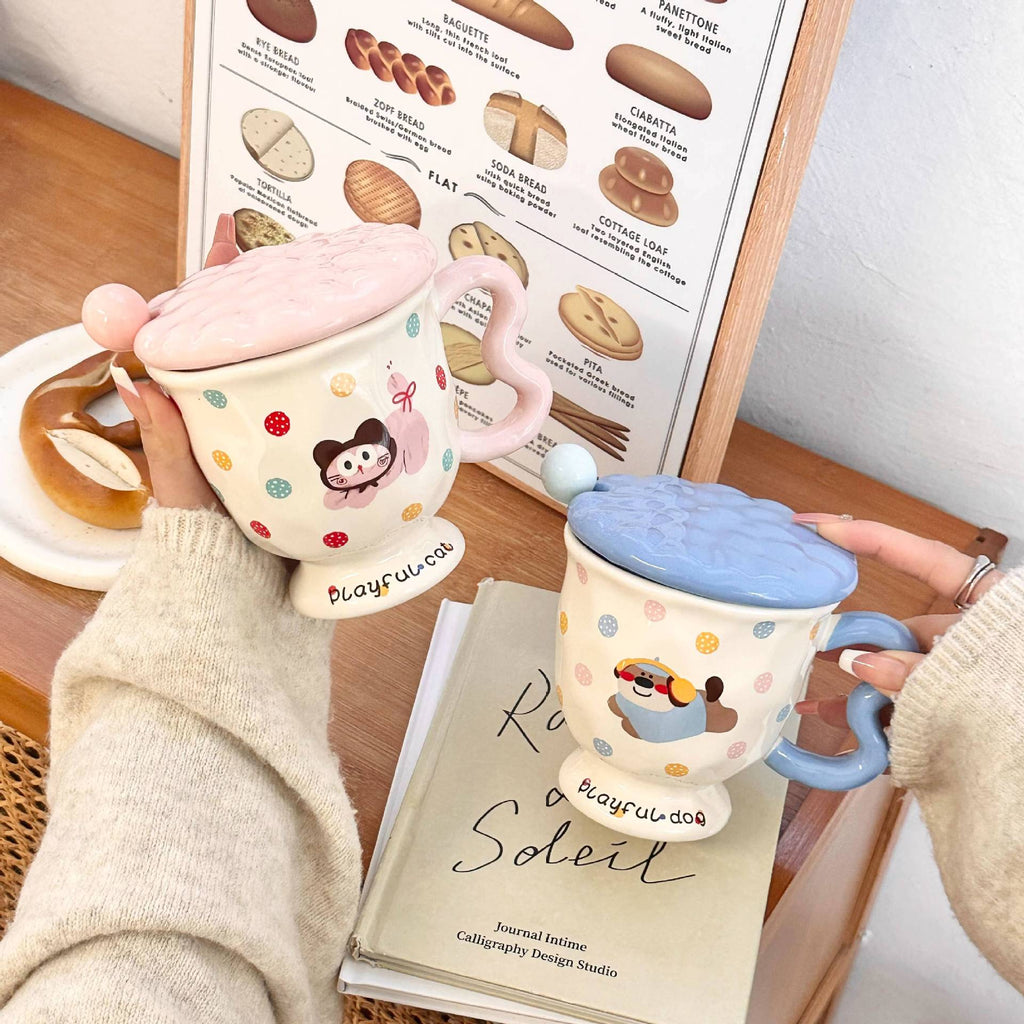 Bowknot Cat & Dog Pedestal Ceramic Mug