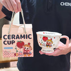 Cute Cartoon Pedestal Ceramic Mug with Two-Tone Handle & Gift Box | Aesthetic 380ml Wavy Footed Coffee Cup for Girls & Birthday Present