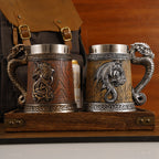 Mythical Dragon Medieval Tavern Beer Mug - Insulated Stainless Steel Tankard with Dragon Handle