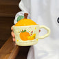 Cute Orange-Shaped Ceramic Mug with Fruit Lid & Gift Box | Aesthetic 330ml Irregular Coffee Cup with Wavy Handle for Office & Birthday Gift