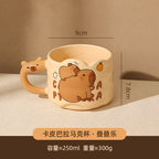 Cute Capybara Ceramic Mug with Animal Silhouette Handle | Aesthetic 300ml Wavy Coffee Cup & Water Glass for Office & Home