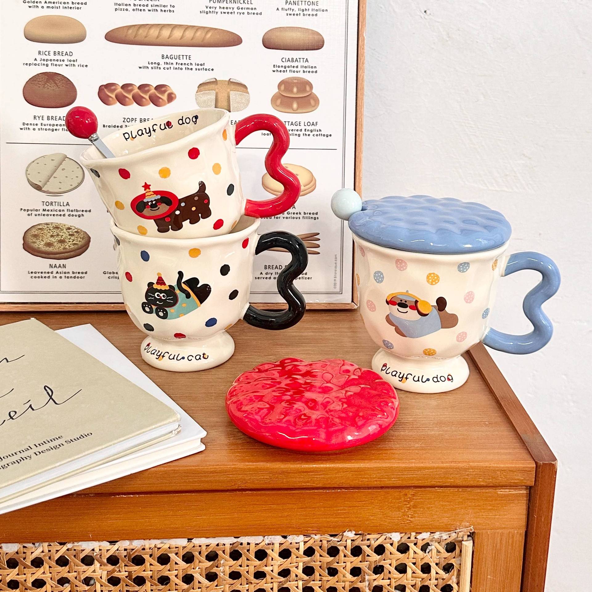 Bowknot Cat & Dog Pedestal Ceramic Mug