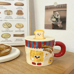 Cute Bread Ceramic Mug With Lid