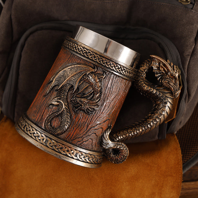 Mythical Dragon Medieval Tavern Beer Mug - Insulated Stainless Steel Tankard with Dragon Handle Main Image