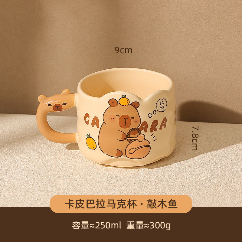 Cute Capybara Ceramic Mug with Animal Silhouette Handle | Aesthetic 300ml Wavy Coffee Cup & Water Glass for Office & Home