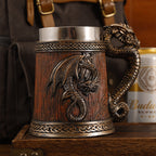 Mythical Dragon Medieval Tavern Beer Mug - Insulated Stainless Steel Tankard with Dragon Handle