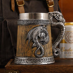 Mythical Dragon Medieval Tavern Beer Mug - Insulated Stainless Steel Tankard with Dragon Handle