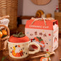cute persimmon cat ceramic mug with lid on cozy coffee table