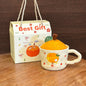 Cute Orange-Shaped Ceramic Mug with Fruit Lid & Gift Box | Aesthetic 330ml Irregular Coffee Cup with Wavy Handle for Office & Birthday Gift