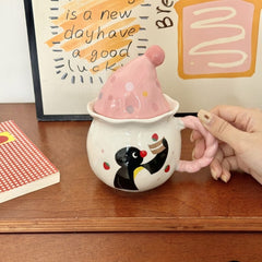 Cute Penguin Ceramic Mug with Sleeping Hat Lid & Twist Handle | Aesthetic Chubby Coffee Cup with Matching Gift Box for Office & Birthday Present