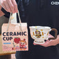 Cute Cartoon Pedestal Ceramic Mug with Two-Tone Handle & Gift Box | Aesthetic 380ml Wavy Footed Coffee Cup for Girls & Birthday Present