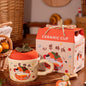 cute persimmon cat ceramic mug with lid on cozy coffee table