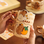 Cute Capybara Ceramic Mug with Animal Silhouette Handle | Aesthetic 300ml Wavy Coffee Cup & Water Glass for Office & Home