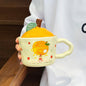 Cute Orange-Shaped Ceramic Mug with Fruit Lid & Gift Box | Aesthetic 330ml Irregular Coffee Cup with Wavy Handle for Office & Birthday Gift