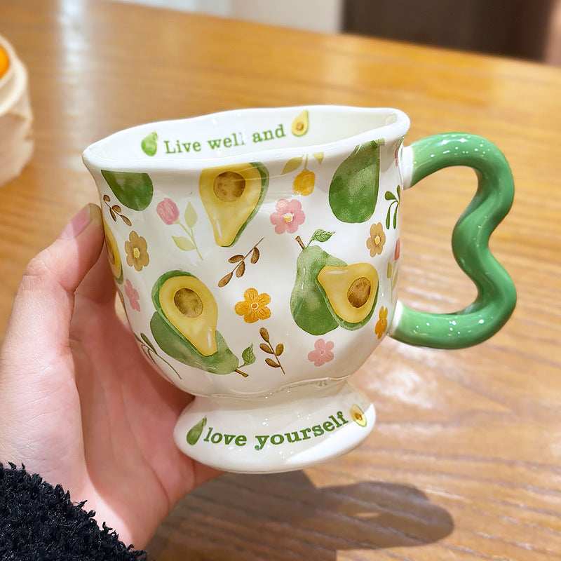 Cute Cartoon Ceramic Pedestal Mug with Twist Handle & Gift Box | Aesthetic Footed Coffee Cup for Girls & Anime Lovers