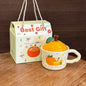 Cute Orange-Shaped Ceramic Mug with Fruit Lid & Gift Box | Aesthetic 330ml Irregular Coffee Cup with Wavy Handle for Office & Birthday Gift