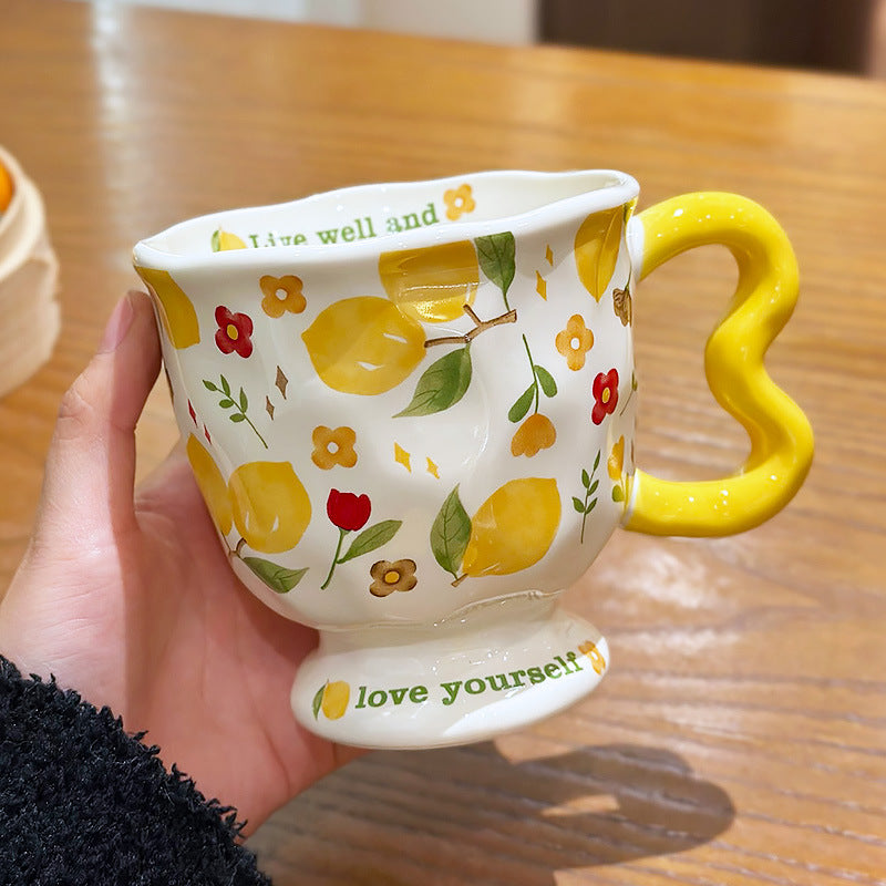 Cute Cartoon Ceramic Pedestal Mug with Twist Handle & Gift Box | Aesthetic Footed Coffee Cup for Girls & Anime Lovers
