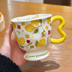Cute Cartoon Ceramic Pedestal Mug with Twist Handle & Gift Box | Aesthetic Footed Coffee Cup for Girls & Anime Lovers
